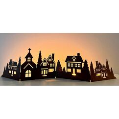 LB H&F H&auml;user Weihnachten H&auml;userreihe Silhouette AUFSTELLER Deko Dekoration Dekofigur Herbst Winter Metall Rostbraun Haus Advent 60cm (H&auml;userreihe)