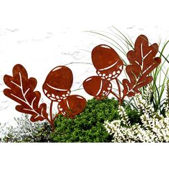 LB H&F 2er Set Eichel Herbstdeko Ahorn Gartendeko Weihnachtsdeko Deko Dekoration Herbst Winter Weihnachten Metall Rost Gartenstecker (Herbststecker Eichel 2er Set)