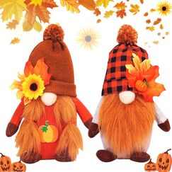 Thanksgiving Herbst Zwerge Dekorationen, 2 St&uuml;ck Herbst Wichtel Zwerg Figuren, Gesichtslose Wichtel Herbstdeko, Herbst Wichtel Thanksgiving Dekoration, f&uuml;r Bauernhaus Home Tischdekoration (M1)