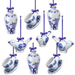Funtery 9 St&uuml;ck Blau und Wei&szlig; Porzellan Ornamente Chinoiserie Herbst K&uuml;rbis Dekor H&auml;ngende Anh&auml;nger Weihnachtsdekoration Keramik Weihnachtsbaum Ornamente f&uuml;r Weihnachten Herbst Dekoration (Lebendiger