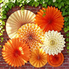 SUNBEAUTY 7er Papier F&auml;cher Dekoration Rot Orange Papierf&auml;cher Rosetten Deko Peach Girlande Deko-Serie f&uuml;r Hochzeit Geburtstag Thanksgiving Gartenparty Tischdeko Klassenzimmer