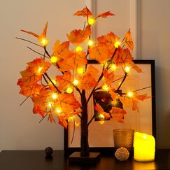 K&uuml;nstlicher Herbst beleuchteter Ahornbaum 24 LED K&uuml;rbislichter Halloween Thanksgiving Dekorationen Tischlichter Batteriebetrieben f&uuml;rDekoration Hochzeit Party Geschenke Indoor Outdoor Ernte Home Decor