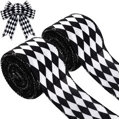 2 Rollen Weihnachten Kariertes Band Schwarz und Wei&szlig; Kariert Band Diamant Karo Drahtkante Band Diamant Muster Dekorative B&auml;nder f&uuml;r Weihnachten Herbst Baum Wrapping DIY Handwerk (4,8 cm)