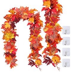 SOQKEEN 2 St&uuml;ck Herbstgirlande Herbstbl&auml;tter, 174 cm/St&uuml;ck Herbst Girlande Dekoration mit 4 Haken, K&uuml;nstliche Herbstbl&auml;tter Girlande f&uuml;r Herbst Deko innen und drau&szlig;en, Erntedankfest, Weihnachtsdeko