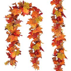 2 St&uuml;ck K&uuml;nstliche Ahornblatt Girlande,K&uuml;nstliche Herbst Herbst Ahornblatt,Party Kamin Dekoration unechte Herbstlaub Herbstbl&auml;tter f&uuml;r drinnen und drau&szlig;en Hochzeit Erntedankfest Abendessen (A)