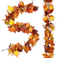 Artiflr 2 St&uuml;ck Herbst-Ahorn-Girlande &ndash; 1,8 m/St&uuml;ck k&uuml;nstliche Ahornblatt-Girlande Herbst h&auml;ngende Herbstlaub Reben f&uuml;r drinnen und drau&szlig;en, Hochzeit, Erntedankfest, Abendessen, Party-Dekoration