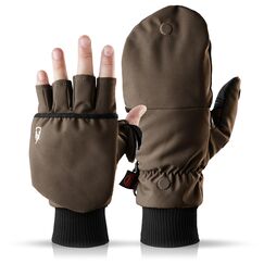 Heat 2 Fingerlose Touchscreen Handschuhe und F&auml;ustlinge Kombination, warme Winterhandschuhe gegen den Wind und K&auml;lte im Winter &ndash; Sporthandschuhe, Fahrradhandschuhe Damen, Herren &ndash; Braun, Large