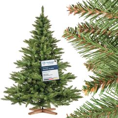 FairyTrees Weihnachtsbaum k&uuml;nstlich 180cm NORDMANNTANNE mit Christbaum Holzst&auml;nder | TESTSIEGER Tannenbaum k&uuml;nstlich mit gr&uuml;nem Stamm | Made in EU