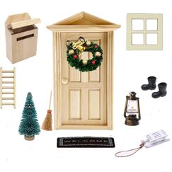 Super Idee Wichtelt&uuml;r Ostern Weihnachten Set Miniatur Wichtel Wichtel T&uuml;r Nissedor mit Zubeh&ouml;r Stiefel Weihnachtsbaum Dekokranz Holzleiter Verzierungen f&uuml;r Ostern Weihnachten