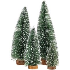Mini Weihnachts Baum, 4 st&uuml;ck Miniatur K&uuml;nstlicher Weihnachtsbaum, Sisal-Schnee Frostb&auml;ume mit Holzbasen f&uuml;r Tischdeko, DIY, Schaufenster, Figuren 10/15/20/25 cm (Gr&uuml;n)