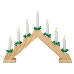 Idena 8582088 - LED Adventsleuchter mit 7 LED Kerzenlichtern in Warmwei&szlig;, Schwibbogen aus naturfarbenem Holz, mit Ersatzlampe und Schalter, Deko f&uuml;r Innen, als Winter-, Advents- und Weihnachtsdeko