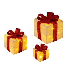 Bambelaa! 3er Led Deko Geschenke Leucht Boxen Timer Weihnachts Dekoration Weihnachtsdeko Beleuchtet Deko Weihnachten (Gelb)
