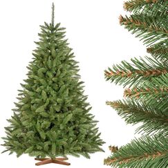 FairyTrees Weihnachtsbaum k&uuml;nstlich 180cm FICHTE Natur mit Christbaum Holzst&auml;nder | Tannenbaum k&uuml;nstlich mit gr&uuml;nem Stamm | Made in EU
