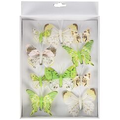 HEITMANN DECO - Schmetterlinge mit Clip zur Befestigung - 10-teiliges Deko-Set in gr&uuml;n, wei&szlig; und braun - Verschiedene Gr&ouml;&szlig;en