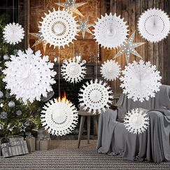 TUPARKA 16 Pcs White Paper Schneeflockendekorationen Papier Schneeflocken H&auml;ngende Dekoration Winter Weihnachten Hochzeit Taufe Dekorationen, sortieren Gr&ouml;&szlig;e