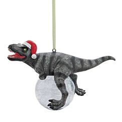 Design Toscano Dinosaurier-Figuren, Weihnachtsbaum Ornament, Blitzer die T Rex mit Sankt-Hut-Feiertags-Verzierung