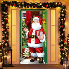 Weihnachten T&uuml;r Abdeckung Dekoration Weihnachtsmann Decke H&auml;ngen Banner Hintergrund Banner f&uuml;r Feiertag Weihnachten Deko (Rot)