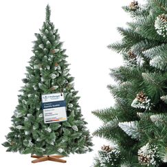 FAIRYTREES Weihnachtsbaum k&uuml;nstlich Kiefer, Natur-Weiss beschneit, Material PVC, echte Tannenzapfen, inkl. Holzst&auml;nder, 220cm