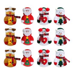 CHBOP 3 x 4 St&uuml;ck Weihnachten Bestecktasche Besteckbeutel Besteckhalter Weihnachtsdeko tischdeko Rentier Schneemann Weihnachtsmann insgesamt