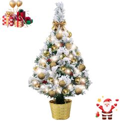 Mini Tabletop Weihnachtsbaum mit Schnee 50cm K&uuml;nstliche Weihnachtskiefer Baum & Batteriebetriebene Beleuchtung & Weihnachtsball f&uuml;r Weihnachten, Schule, Zuhause, Esstisch Dekor (Alles in einem Set)