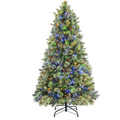 SHareconn 198cm Weihnachtsbaum K&uuml;nstlich Scharnier Weihnachtsbaum mit Beleuchtung 350 Warmwei&szlig;en und Mehrfarbigen Lichtern,1397 Zweigspitzen und Faltbarem Metallst&auml;nder,Pine Frucht Perfekte Dekoration