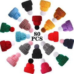 WILLBOND 80 St&uuml;cke Weihnachten Strick M&uuml;tze Mini Strickm&uuml;tzen Puppe Hut f&uuml;r Weihnachtsbaum Ornamente DIY Handwerk Kunst Weinflasche Baum Dekoration, 20 Stile