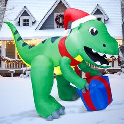 Joiedomi 5ft gro&szlig;e Dinosaurier Weihnachten aufblasbare Dekoration, Blow Up Dinosaurier mit Geschenk-Box aufblasbare Build-in LEDs leuchtende riesige Weihnachten Hof Dekor f&uuml;r Xmas