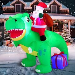Joiedomi 1.8M/ 6FT Weihnachten aufblasbarer Dinosaurier mit eingebauten LEDs, Blow Up Dinosaurier mit Santa f&uuml;r Weihnachten aufblasbare Outdoor-Dekoration Xmas Party, Outdoor