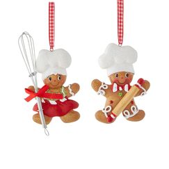 Kurt S. Adler Resin Gingerbread Boy and Girl Baker Christmas Ornaments Set of 2 Assorted