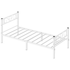 VASAGLE Bett 90 x 200 cm, Gästebett, Einzelbett aus Metall, Bettgestell, Bettrahmen, Metallbett, einfache Montage, mattweiß RMB062W01