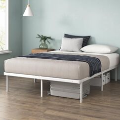 Zinus Caleb Bett 140x200 cm - H&ouml;he 36 cm mit Stauraum unter dem Bett - Metall-Plattformbettrahmen - Klappbarer Bettrahmen - Wei&szlig;