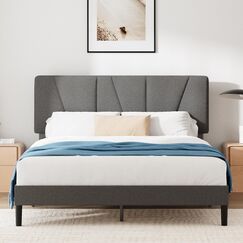 Zinus Maya Polsterbett 180x200 cm mit Kopfteil - 30 cm Hohes Bett 180x200 mit Lattenrost aus Holz - Kompakte Verpackung & Einfache Montage - Dunkelgrau