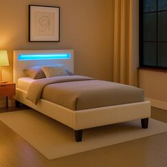 CARO-M&ouml;bel Polsterbett Mandalay mit LED Beleuchtung Einzelbett Lederbett 90 x 200 cm mit Lattenrahmen, Lederimitat in wei&szlig;