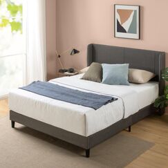 Zinus Sasha Bed 140x200 cm - H&ouml;he 25 cm - Gepolsterter Plattform Bettrahmen mit Wingback Kopfteil und Bambus Lattenrost - Dunkelgrau