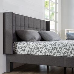 Zinus Dori 35 cm Gepolsterter Plattformbettrahmen mit Kopfteil mit Seitenteilen | Lattenrost | Holzlattenunterst&uuml;tzung | Einfache Montage | 140 x 200 cm | Dunkelgrau