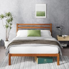 Zinus Leah Bett 180x200 cm - H&ouml;he 35 cm mit Stauraum unter dem Bett - Bambus Plattform Bettgestell mit Kopfteil - Braun