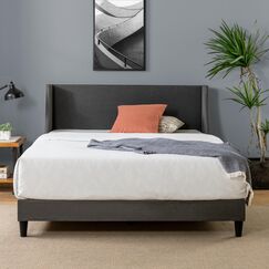 Zinus Evelyn gepolsterter Bettrahmen mit luxuri&ouml;sem Wingback-Kopfteil, 90 x 200 cm, Dunkelgrau, Lattenrost aus nachhaltigem Bambus, Leichte Montage