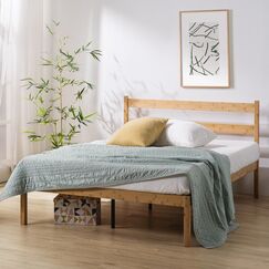 Zinus Ellie Doppelbettrahmen &ndash; Bett 135 x 190 cm &ndash; 35 cm H&ouml;he mit Stauraum unter dem Bett &ndash; Bambus und Holz Plattform-Bettgestell mit Kopfteil &ndash; Braun