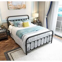NEEBIRGELIA Metallbettrahmen, volle Gr&ouml;&szlig;e, mit Kopfteil und Fu&szlig;teil, Einzelbettmatratze, Metallrohr und Eisen-Art-Bett, Schwarz