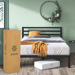 Zinus MIA Bettgestell mit Metallplattform mit Kopfteil/Matratzenunterlage/Holzlattenst&auml;nder/einfache Montage/Bett in Box/M&ouml;bel f&uuml;r Schlafzimmer/Doppelbett