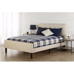 Zinus Upholstered Button Tufted Platform Bed with Footboard/Mattress Foundation/Easy Assembly/Strong Wood Slat Support, Full