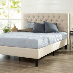 Zinus Misty Gepolstertes Plattformbettgestell, Matratzenfundament, Holzlattenst&uuml;tze, kein Boxspringbett n&ouml;tig, einfache Montage, Taupe, voll