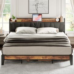LIKIMIO King Size Bettgestell, Bettkopfteil mit Ladestation, solide und stabil, ger&auml;uschfrei, kein Boxspringbett erforderlich, einfache Montage