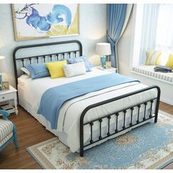 URODECOR Queen Plattform Metallbettrahmen mit Kopfteil und Fußteil, Vintage viktorianischen Stil Matratze Fundament, kein Boxspring erforderlich, Unterbettkommode, Schwarz
