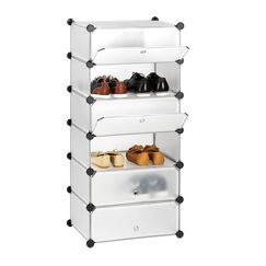 Relaxdays Schuhschrank Kunststoff, Schuhregal geschlossen, Regalsystem 6 F&auml;cher, H x B x T 107 x 49 x 37 cm, transparent