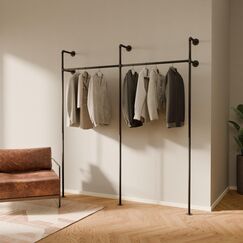 pamo Kleiderstange Wandmontage 201 x 222 cm - Offener Kleiderschrank Kleiderst&auml;nder industrial schwarz aus Metall Wasserrohren - 240 kg Traglast