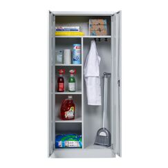 furni24 Metall Putzmittelschrank &ndash; W&auml;scheschrank aus Stahl mit T&uuml;ren,Dreipunktverriegelung incl. 2 Schl&uuml;sseln, Garderobenstange, gro&szlig;en F&auml;chern, Hutablage, fertig montiert - Grau, XXL 80x180x40cm