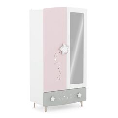 Kleiderschrank Sternschnuppe 2-TRG rosa wei&szlig; B 95 cm H 187 cm MDF Holz M&auml;dchen Kinder Jugendzimmer Spiegel MDF Dreht&uuml;ren W&auml;scheschrank