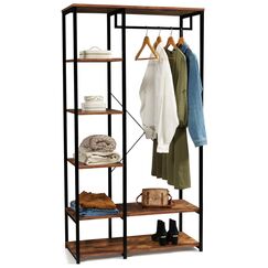 IDMarket - Ankleide Kleiderschrank Regale B. 90 cm HAWKINS dunkles Holz Industriedesign