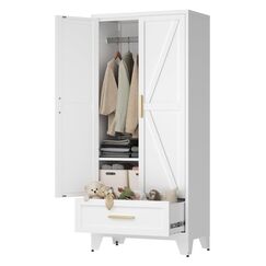 LCAOPC 180,3 cm hoher Metall-Kleiderschrank mit Schublade und Kleiderstange, 2 T&uuml;ren, Schrank mit Ablage f&uuml;r Schlafzimmer, B&uuml;ro, Waschk&uuml;che, Wei&szlig;